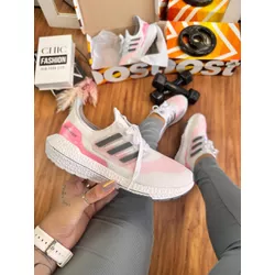 Tenis Ad Branco com Detalhe Rosa e Cinza - FIL1112 - Talline Sapatilhas Atacado