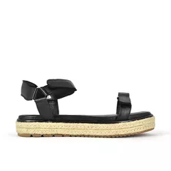 Sandália Flatform Couro Preto - 39009 - SERRA BELLA CALCADOS