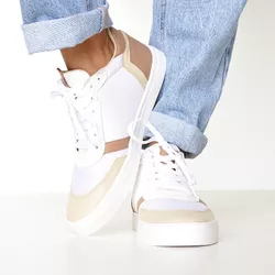 Tênis Feminino Couro Branco, Creme e Marrom - 4206... - SERRA BELLA CALCADOS