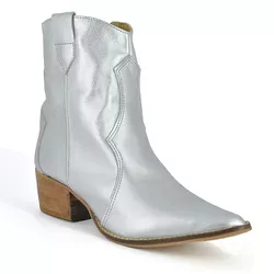 Bota Feminina Western Couro Metalizado Prata - 160... - SERRA BELLA CALCADOS