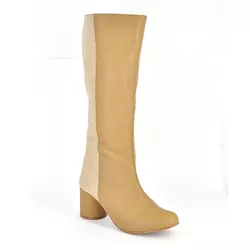 Bota Couro Caramelo Salto Bloco Médio - 17052 - SERRA BELLA CALCADOS