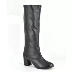 Bota Couro Preto Salto Bloco Médio - 17052 - SERRA BELLA CALCADOS