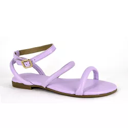 Sandália Rasteira Pillow Straps Couro Lilás - 3805... - SERRA BELLA CALCADOS