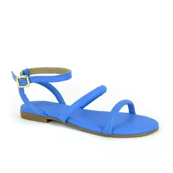 Sandália Rasteira Pillow Straps Couro Azul Anil - ... - SERRA BELLA CALCADOS