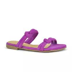 Sandália Rasteira Nobuck Fucsia Tiras Nós - 38058 - SERRA BELLA CALCADOS