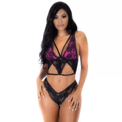 Conjunto Corselet (PS8460) - Preto c/ Rosa - 31490 - Sexy Shop BH