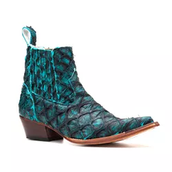 Botina Exótica Masculina Couro Pirarucu Azul Turquesa - Silverado Botas - 2871--... - SILVERADO BOTAS