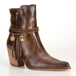 Bota Texana Feminina Couro Dallas Cafe com Franja e Medalhas - Silverado Botas -... - SILVERADO BOTAS