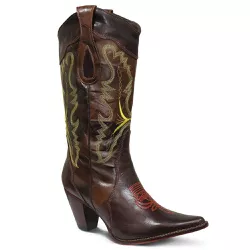 Bota Texana Feminina Couro Dallas Café e Crush Café - Silverado Botas - 2228 - SILVERADO BOTAS