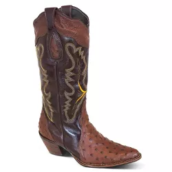 Bota Texana Feminina Exótica Couro Avestruz Tabaco e Dallas Café - Silverado Bot... - SILVERADO BOTAS