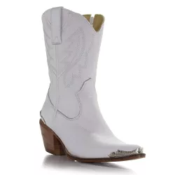 Bota Texana Feminina Couro Floater Branco Com Biqueira De Metal Prata - Silverad... - SILVERADO BOTAS