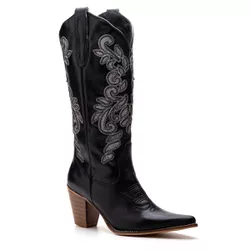 Bota Texana Feminina Couro Floater Preto Com Detalhe a Laser Com Brilhos - Silve... - SILVERADO BOTAS
