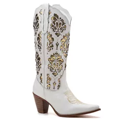 Bota Texana Feminina Couro Floater Preto Com Detalhe Laser - Silverado Botas - 2... - SILVERADO BOTAS