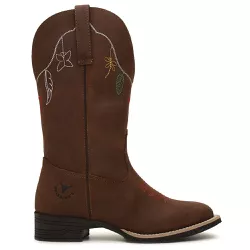 Bota Texana Feminina Couro Crazy Horse Cafe Claro Bordado Colorido - Silverado B... - SILVERADO BOTAS