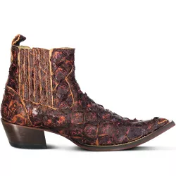 Botina Exótica Masculina Couro Pirarucu Cafe - Silverado Botas - 2871-1 - SILVERADO BOTAS