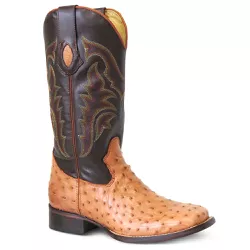 Bota Texana Exótica Masculina Couro Avestruz Conhaque e Dallas Café - Silverado ... - SILVERADO BOTAS