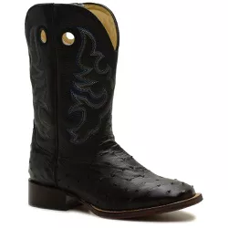 Bota Texana Exótica Masculina Couro Avestruz Preto e Floater Preto - Silverado B... - SILVERADO BOTAS
