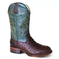 Bota Texana Exótica Masculina Couro Avestruz Café e Mônaco Verde - Silverado Bot... - SILVERADO BOTAS
