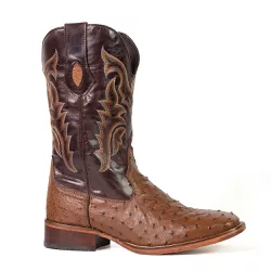 Bota Texana Exótica Masculina Couro Avestruz Tabaco e Dallas Café - Silverado Bo... - SILVERADO BOTAS