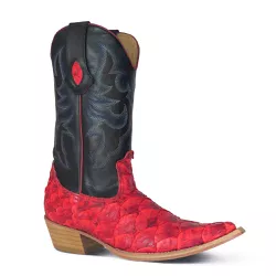 Bota Texana Exótica Masculina Couro Pirarucu Red e Comfort Preto - Silverado Bot... - SILVERADO BOTAS