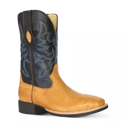 Bota Texana Exótica Masculina Couro Avestruz Liso Conhaque e Floater Preto - Sil... - SILVERADO BOTAS