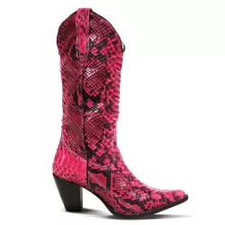 Bota Texana Exótica Feminina Couro Pithon Rosa - Silverado Botas - 2247-2 - SILVERADO BOTAS