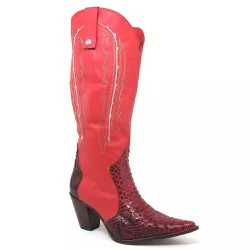Bota Texana Exótica Feminina Couro Pithon Vermelho e Floater Vermelho - Silverad... - SILVERADO BOTAS