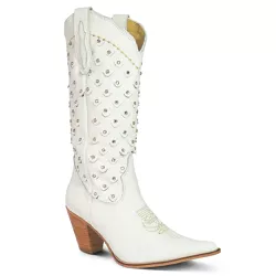 Bota Texana Feminina Couro Floater Branco e Strass - Silverado Botas - 22470 - SILVERADO BOTAS