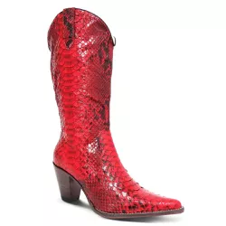 Bota Texana Exótica Feminina Couro Pithon Vermelha - Silverado Botas - 2247 - SILVERADO BOTAS