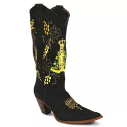 Bota Texana Feminina Couro Nobuck Preto Bordado Nossa Senhora - Silverado Botas ... - SILVERADO BOTAS