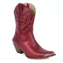 Bota Texana Feminina Couro Fóssil Vermelho Com Biqueira - Silverado Botas - 2209 - SILVERADO BOTAS