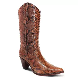 Bota Texana Exótica Feminina Couro Pithon Tabaco - Silverado Botas - 2247-1 - SILVERADO BOTAS