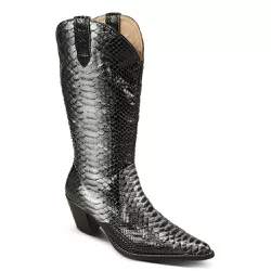 Bota Texana Exótica Feminina Couro Pithon Luz Negra - Silverado Botas - 2247-5 - SILVERADO BOTAS