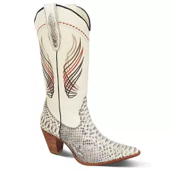 Bota Texana Exótica Feminina Couro Pithon Natural e Floater Marfim - Silverado B... - SILVERADO BOTAS