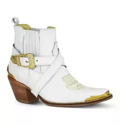 Botina Feminina Couro Floater Branco Com Estribo e Ponteira - Silverado Botas - ... - SILVERADO BOTAS