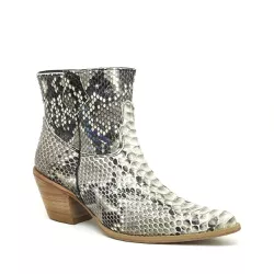 Botina Feminina Exótica Couro Pithon Natural Cinza - Silverado Botas - 2259-8 - SILVERADO BOTAS