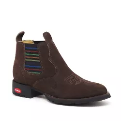 Botina Infantil Couro Nobuck Café Com Elastico Colorido - Silverado Botas - 308i... - SILVERADO BOTAS