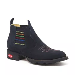 Botina Infantil Couro Nobuck Marinho Com Elastico Colorido - Silverado Botas - 3... - SILVERADO BOTAS