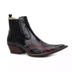Botina Masculina Couro Dallas Preto Bordado Espiral- Silverado Botas - 2871 - 16 - SILVERADO BOTAS