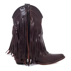 Bota Texana Feminina Couro Dallas Cafe Com Franjas - Silverado Botas - 2205 - 4 - SILVERADO BOTAS