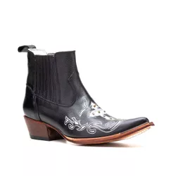 Botina Masculina Couro Floater Preto Bordado Cruz e Tachinhas - Silverado Botas ... - SILVERADO BOTAS