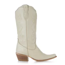 Bota Texana Feminina Couro Plume Offwhite com Bordados - Silverado Botas - 22448... - SILVERADO BOTAS