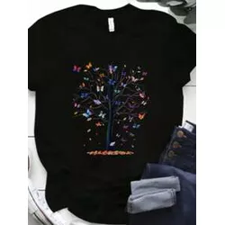 Camiseta Feminina Gola Redonda Estampada Árvore De... - Atacado Leandrinho