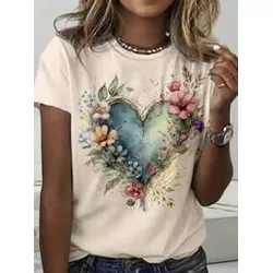 Camiseta Feminina Estampa De Coração Amor Floral F... - Atacado Leandrinho