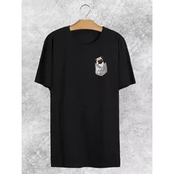 Camiseta Preta Estampa Frente Cachorro Pug no Bols... - Atacado Leandrinho