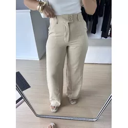 Calça Pantalona de Alfaiataria-Nude - THAIS VENTURA