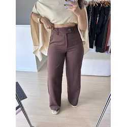 Calça Pantalona de Alfaiataria-Marrom - THAIS VENTURA