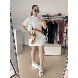 Vestido Basico curto em algodao-Branco Off - THAIS VENTURA