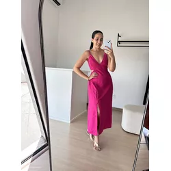 Vestido Nádia Midi Abertura na cintura - Pink - THAIS VENTURA