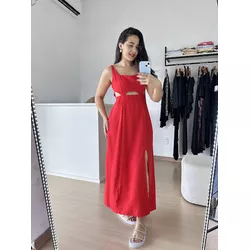 Vestido Longo Recorte Busto- vermelho - THAIS VENTURA